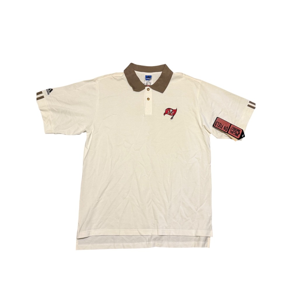 Vintage Adidas Team NFL Tampa Bay Buccaneers Polo Shirt White Brown Mens XL NWT